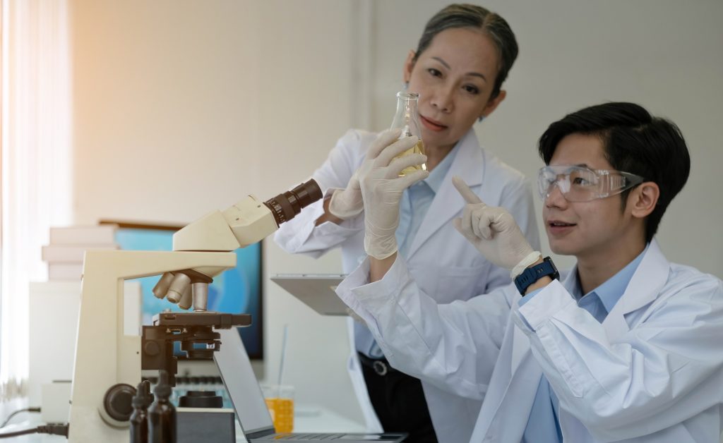medical doctor working in research lab. Science assistant making pharmaceutical experiments